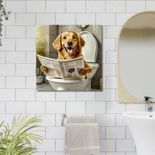 Gaagart Tekli Kare Kanvas Banyo Tablosu Gazete Okuyan Gülen Golden Köpek