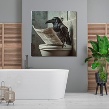 Gaagart Tekli Kare Kanvas Banyo Tablosu Gazete Okuyan Istanbul Kargası
