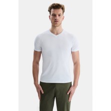 Ucla Vanness Beyaz V Yaka Yaka Tshirt Düz Erkek Tshirt