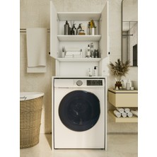 Montenero Çamaşır Makinesi Üstü Düzenleyici Parlak Beyaz Banyo Dolabı