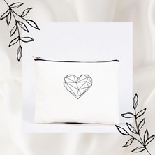 Arya Design Bez Çanta Kalp El Boyaması Clutch Portföy Makyaj Çantası Kalemlik Bej, 15X21CM, KCNT0038