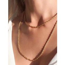Gena Moda Gold Renk Paslanmaz Çelik 45 ve 60 cm  Burgu Kolye Kombin