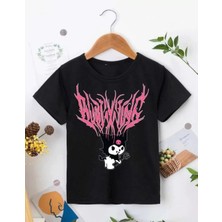 Tarz Yeri Kız Çocuk Bisiklet Yaka Baskılı T-Shirt - Siyah