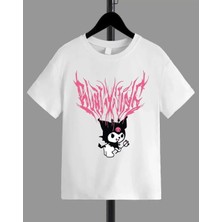 Tarz Yeri Kız Çocuk Bisiklet Yaka Baskılı T-Shirt - Beyaz