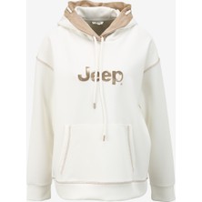 Jeep Kırık Beyaz Kadın Kapüşonlu Loose Fit Baskılı Sweatshirt J4SL-SWT7022