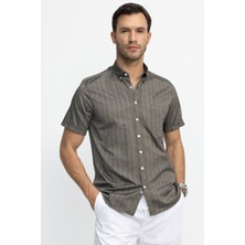 Tudors Klasik Fit Düğmeli Yaka Kısa Kollu Çizgili Pamuklu Gömlek