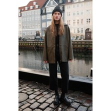 Manuka 1965 Siyah Straight Denim Pantolon Kadın Pamuklu Geniş Paça Kesik Detaylı