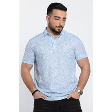Julude Mavi Yarım Düğmeli Polo Yaka Desenli Erkek Likralı Tişört P-00009263