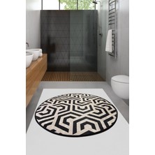Chilai Home Line Djt Çap 100 Cm Kaymaz Tabanlı Banyo Halısı Siyah Beyaz Desenli