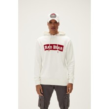 Bad Bear Flog Erkek Beyaz Baskılı Kapüşonlu Sweatshirt