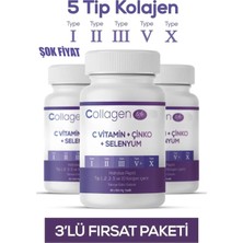 Collagen Life 5 Tip Kolajen Tip 1 Tip 2 Tip 3 Tip 5 Tip 10 ( Selenyum , C Vitamini ve Çinko ) 3 Adet