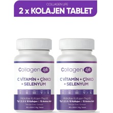 Collagen Life 2'li Fırsat; 5 Tip Kolajen Tip 1 Tip 2 Tip 3 Tip 5 Tip 10, Selenyum , C Vitamini ve Çinko 180 Tablet