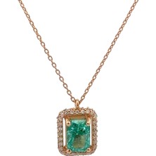 Altınöz Mücevherat Yeşil Dif.taşlı Pırlanta Detaylı Şık Beyaz Altın Kolye