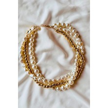 Petek Aksesuar Çoklu Inci Metalize Boncuk Kolye