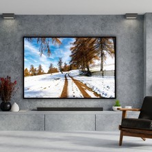 Gaagart Metal Çerçeveli Yatay Cam Tablo Karlı Yol ve Orman Manzarası