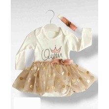 Asil Öztürk Baby & Kids Kız Bebek Tütülü Body Zıbın Elbise Bandanalı Uzun Kollu