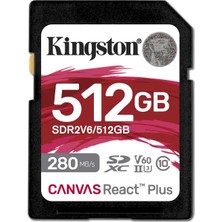 Kingston Canvas React Plus 512GB Sd Class 10 V60 Uhs-Iı Hafıza Kartı 280MB/S Okuma, 150MB/S'YE Varan Yazma SDR2V6/1TB