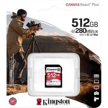 Kingston Canvas React Plus 512GB Sd Class 10 V60 Uhs-Iı Hafıza Kartı 280MB/S Okuma, 150MB/S'YE Varan Yazma SDR2V6/1TB