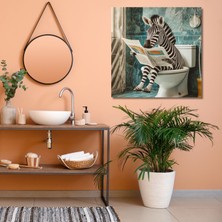 Gaagart Tekli Kare Kanvas Banyo Tablosu Gazete Okuyan Zebra