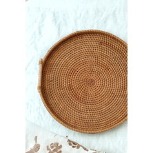 Naturel Home Bohem Rattan Kulplu Hasır Tepsi 35, Iskandinav, Modern