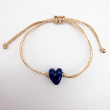 Hanecambaz Lacivert Mini Kalp Bileklik Murano Cam El Yapımı