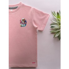 Dgk Collection Pembe Kız Çocuk Kedi Baskılı T-Shirt %100 Cotton Balıksırtı Kumaş