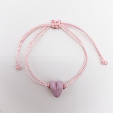 Hanecambaz Pembe Mini Kalp Bileklik Murano Cam El Yapımı