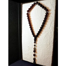 Anemore Collection Çubuk Kehribar Tesbih Küre Kesim Bordo Renkli T-119