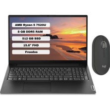 Lenovo V15 G4 Amn 82YU00QKTX Amd Ryzen 5 7520U 8gb 512GB SSD Freedos 15.6" Fhd Taşınabilir Bilgisayar+ Logitech M350S Pebble Mouse