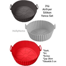 Holly Home 3'lü Silikon Airfryer Yonca Pişirme Kalıbı Seti; Siyah, Gri, Kırmızı Yonca Model 20X5CM