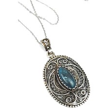 Tasarım el işi lapis taşlı gümüş kolye