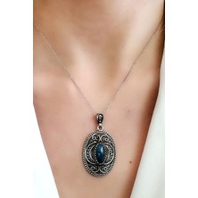 Tasarım el işi lapis taşlı gümüş kolye