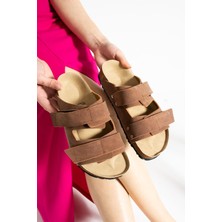 Glenz Kadın Çift Tokalı Cırtlı Mantar Taban Ortopedik Terlik TS1178