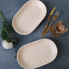 Keramika Krem Badem Kayık Tabak 25 cm 2 Adet 030