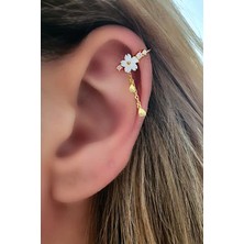 Hem earcuff hemde sıkıştırmalı kıkırdak küpesi el isi manolya gümüş altın kaplama  tek küpe