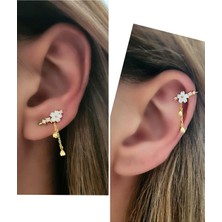 Hem earcuff hemde sıkıştırmalı kıkırdak küpesi el isi manolya gümüş altın kaplama  tek küpe
