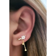 Hem earcuff hemde sıkıştırmalı kıkırdak küpesi el isi manolya gümüş altın kaplama  tek küpe