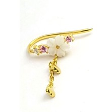 Hem earcuff hemde sıkıştırmalı kıkırdak küpesi el isi manolya gümüş altın kaplama  tek küpe
