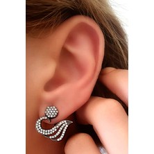 zirkon taşlı gümüş earcuff cift küpe