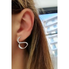 Ose Shop  Pırlanta Parlaklığında Zirkon Taşlı 925AYAR Gümüş Tasarım Spiral Halka Küpe