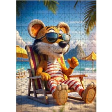 Karizma Tablo Ahşap Mdf Puzzle Yapboz Sevimli Kaplan Plajda 255 Parça 35*50 cm