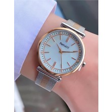 Ferrucci Kadın Altın Gümüş Çift Renk Hasır Kordon Zarif Ince Çerçeve Kol Saati