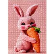 Karizma Tablo Ahşap Mdf Puzzle Yapboz Pembe Tavşan ve Havuç 500 Parça 50*70 cm