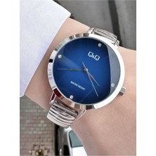 Q&Q Kadın Gümüş Çerçeve, Yaylı Kordon, Eflatun Kar Tanesi Kadran, Su Geçirmez Quartz Analog Saat