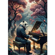 Karizma Tablo Ahşap Mdf Puzzle Yapboz Piyano Çalan Sevimli Panda 500 Parça 50*70 cm