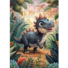 Karizma Tablo Ahşap Mdf Puzzle Yapboz Sevimli Dinozor 120 Parça 25*35 cm