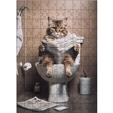 Ekart Ahşap Mdf Puzzle Yapboz Tuvalette Gazete Okuyan Kedi 120 Parça 25*35 cm