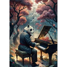 Karizma Tablo Ahşap Mdf Puzzle Yapboz Piyano Çalan Sevimli Panda 120 Parça 25*35 cm