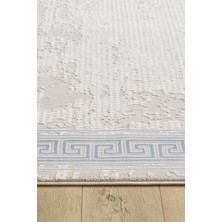 Ottofis Toscana Koleksiyonu 3.5m² 150x230cm Krem-Mavi Renk %100 Polyester İplik Tüylenme ve Toz Yapmayan Düz Saçaklı Makine Halısı