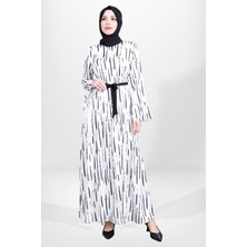 Beyza 5595 Tesettür  Desenli Siyah Elbise